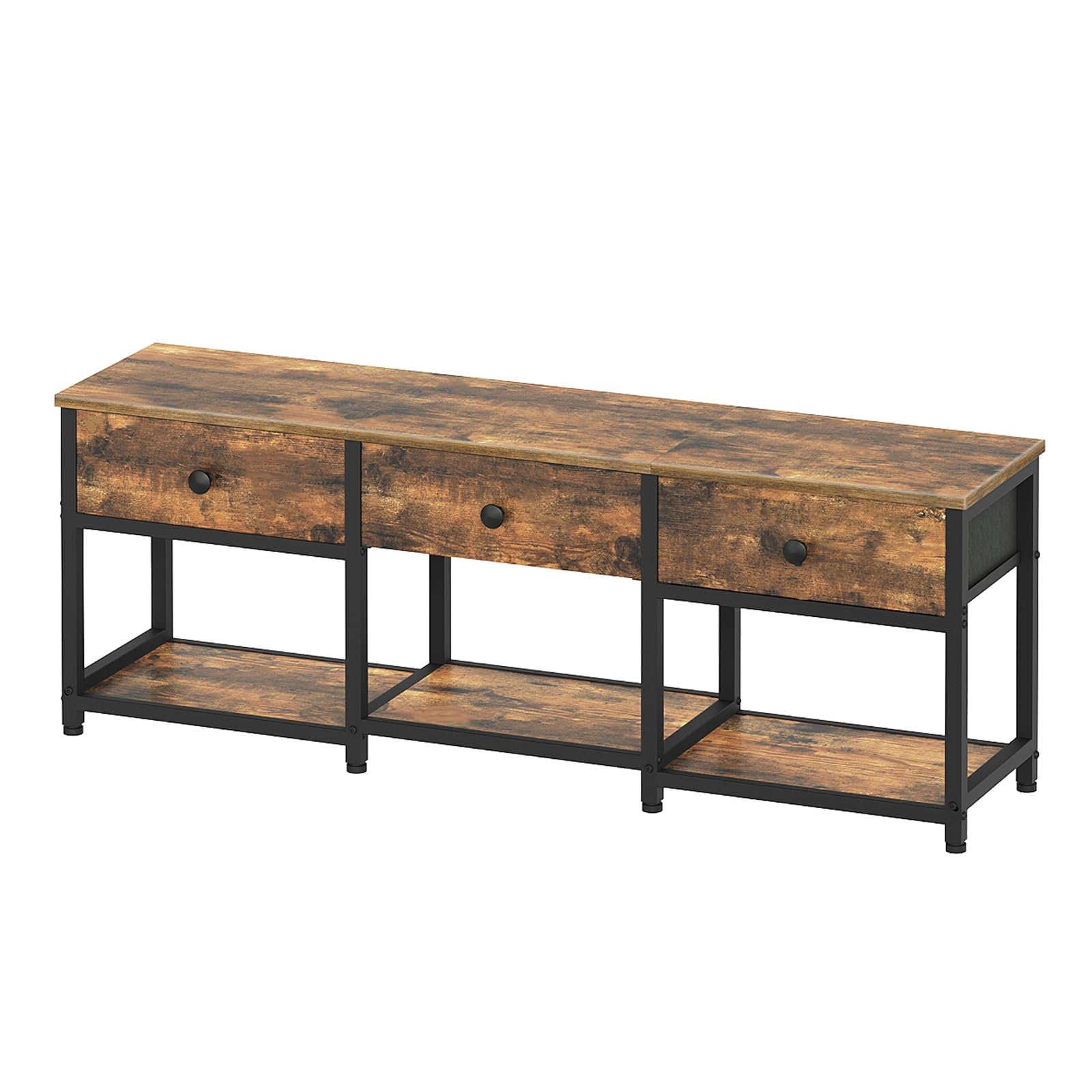 YATINEY Mueble para TV de hasta 50 Pulgadas, Mueble TV con 3 Cajones, Mueble Multimedia de Estilo Industrial de 120 cm de Longitud, para Salón, Dormitorio o Despacho, Marrón Vintage y Negro XDS12BR