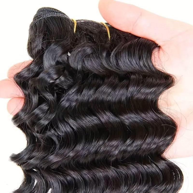 Miniatura 5 de Paquetes de cabello humano virgen brasileño con cierre de ondas profundas, 100% sin procesar, 12A, extensiones de cabello humano húmedo y tejido con