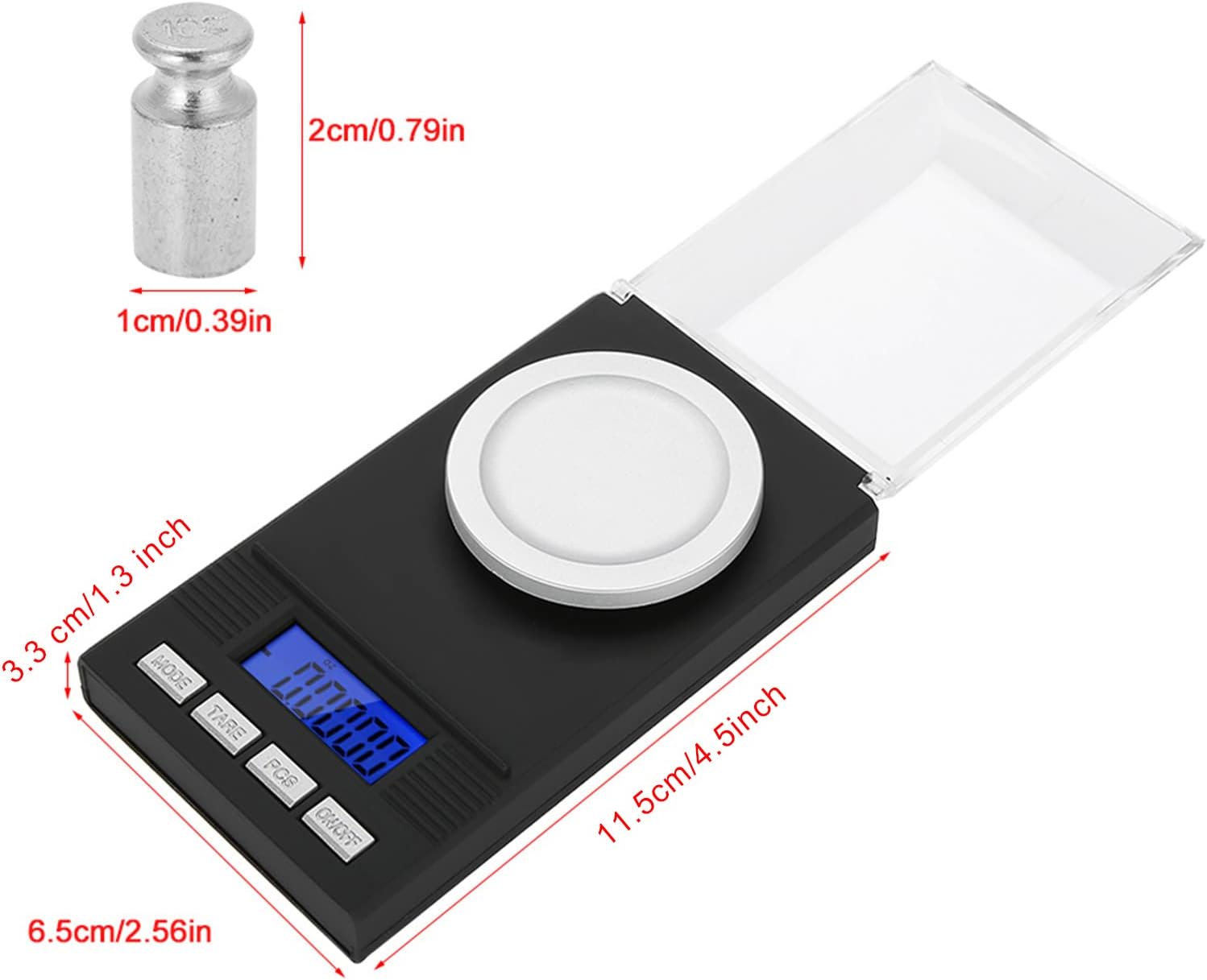 Mini Portable High Accuracy 0.001g Scale with LED Digital Display, Digital Kitchen Balance Scale Jewelry Scale Scientific Scale with Calibration Weights Tweezers and Weighing Pans(10g)