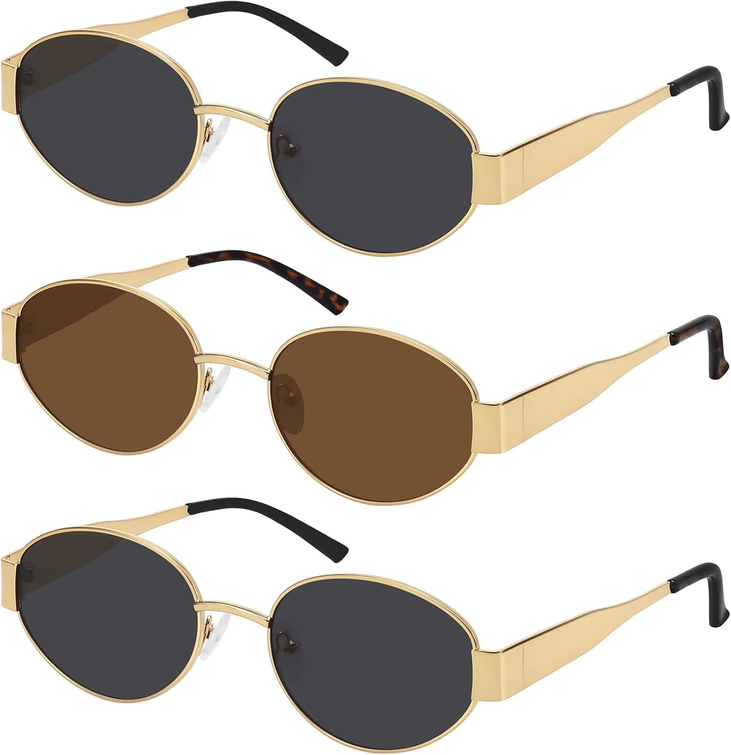 WOWSUN Trendy Oval Sunglasses for Women Metal Small Retro Classic Shades UV400 Protection