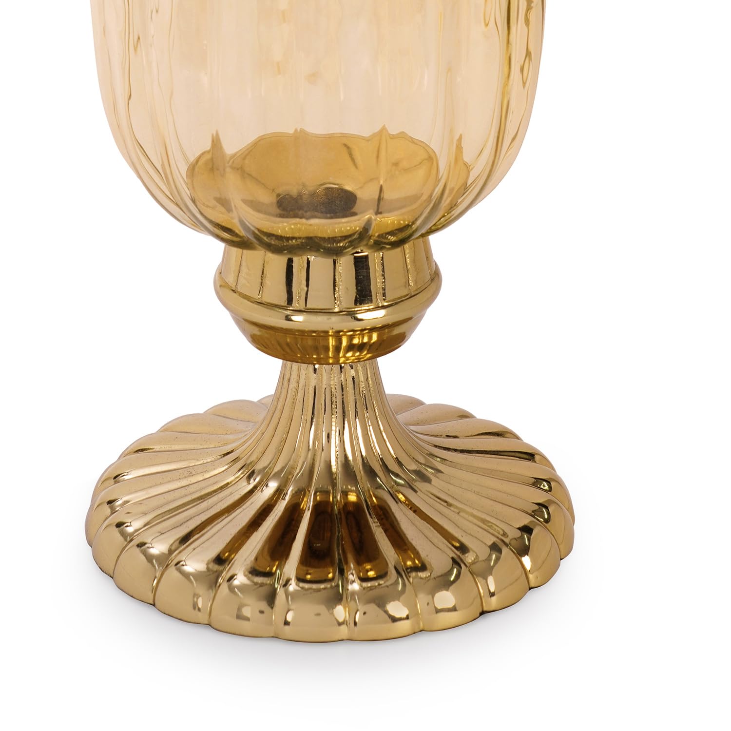 Pure Home + Living Gold Ribbed Hurricane with Short Stand - Large 1