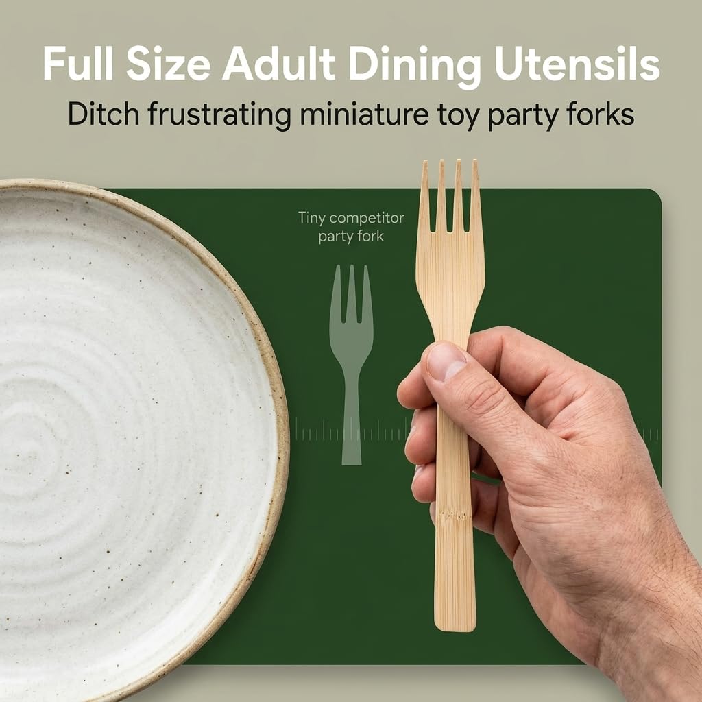 2ZEBRAZ 100% Bambus-Utensilien-Set mit 300 Löffeln, biologisch abbaubar, Besteck für Partys, Veranstaltungen, Grillen und Camping, wiederverwendbar oder Einweg, glatt, geruchlos, robustes Besteck