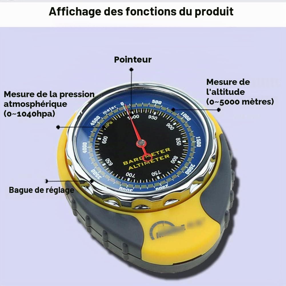 JINYISI Altimètre, altimètre pour la randonnée, altimètre thermomètre boussole mousqueton 4 en 1 multifonction baromètre, baromètre pour l'extérieur