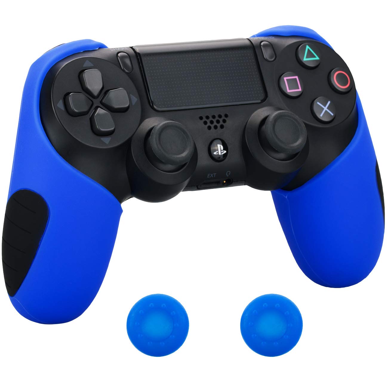 silicone épais moitié la peau skin pour le manette de PS4 (bleu) x 1 + thumb grip repose-pouce x 2