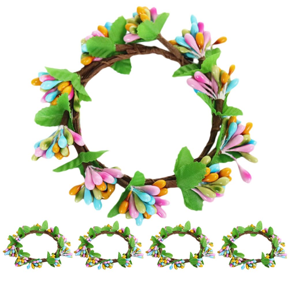 Luxshiny Easter Candle Rings Wreaths 5pcs Mini Berry Twig Flower Wreath Farmhouse Candle Wreaths Spring Wreath Blossom Garland for Table Centerpiece Front Door Decor