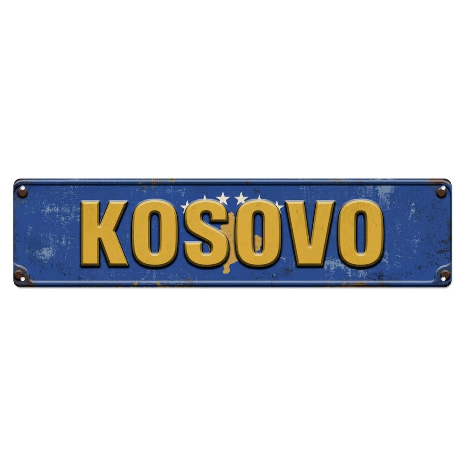 Vintage Kosovo Flag Pattern Metal Tin Sign