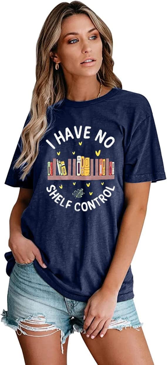 ASTANFY Book Lover Graphic Tees Women I Have No Shelf Control Shirt Book Shirts Teacher Shirts Short Sleeve - Image 2