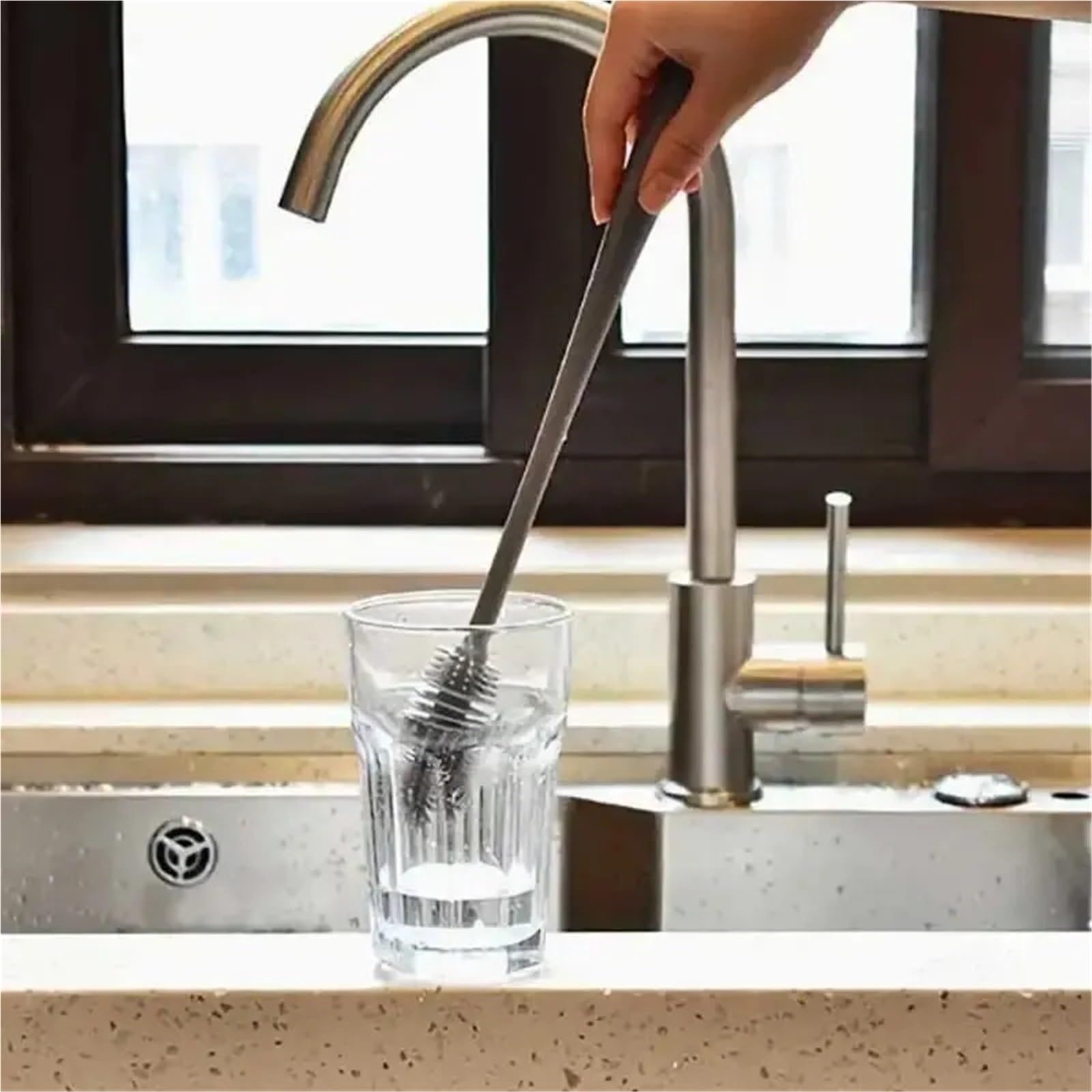 goupillon bouteille Brosse de nettoyage bouteilles en Silicone à Long manche, brosse cuisine, tasse verre, outils(White)