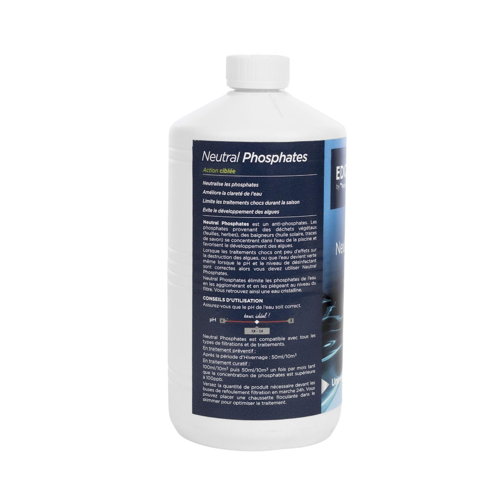 EDG by Aqualux - Anti Phosphates Piscine 1L | Élimine la Nourriture des Algues | Traitement Préventif et Curatif Liquide | Compatible Chlore, Sel, Brome | Améliore la Clarté de l'eau