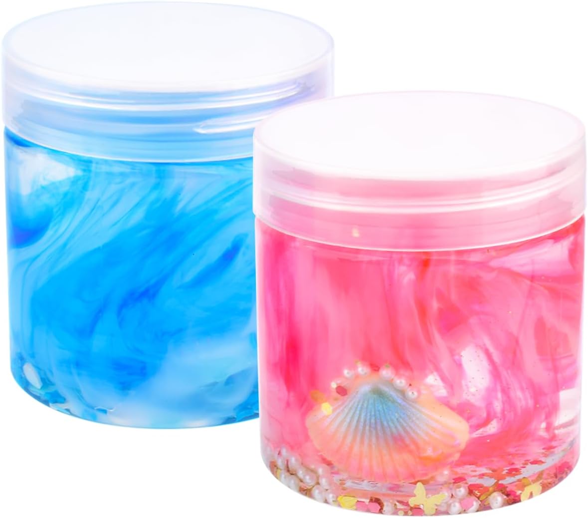 2pcs Crystal Slime Set -Ocean-Themed Slime Kit, Red Seashell and Blue Goldfish Clear Slime for Kids, Stretchy and Soft DIY Slime Kit for Creative Sensory Play, Ideal for Boys and Girls