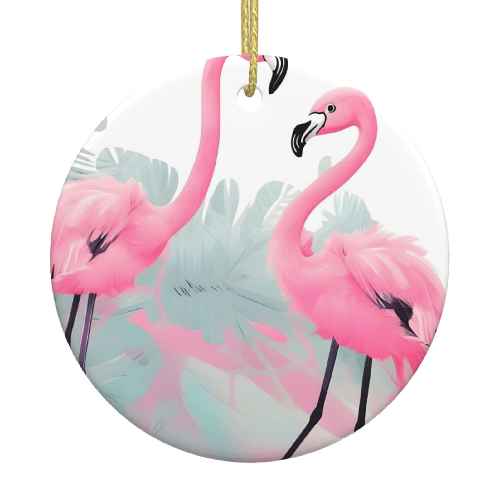 Pink Flamingo Printed Christmas Tree Ceramic Ornaments Holiday Decoration Christmas Unique Pendant for Christmas Party