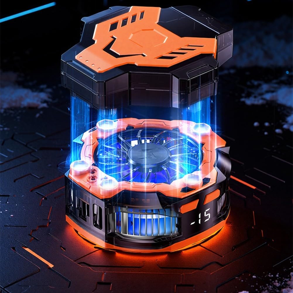 Magnetischer Handykühler mit 2000mAh Akku & LED-Anzeige, 15W Halbleiter-Kühlung für Gaming, Wiederaufladbar, Kompakt 62x62mm, Orange