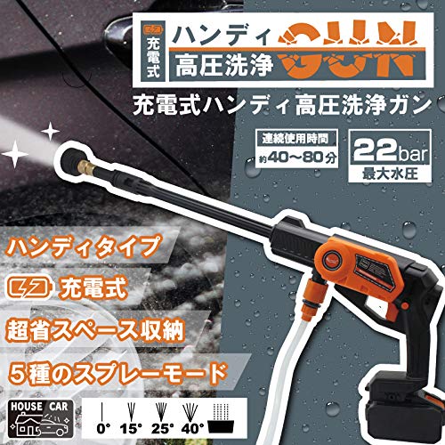 Amazon.co.jp: 充電式 ハンディ洗浄ガン 洗車 家周りの掃除に ハイ