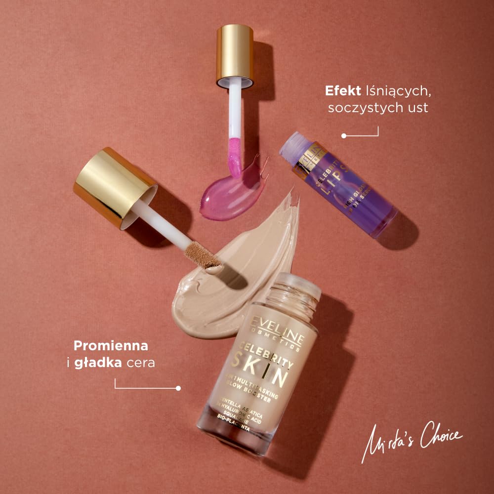 Eveline Cosmetics x Mirta Miler: Everyday Make-up Set Zestaw do makijażu (Lip Oil 04 Red, Glow Booster 01N Univeral Light)