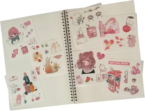 Miniatura 4 de Kawaii Washi - Juego de calcomanías (50 hojas), linda niña, animal, conejo, gato, avión, planeta, etiqueta adhesiva decorativa para álbumes de