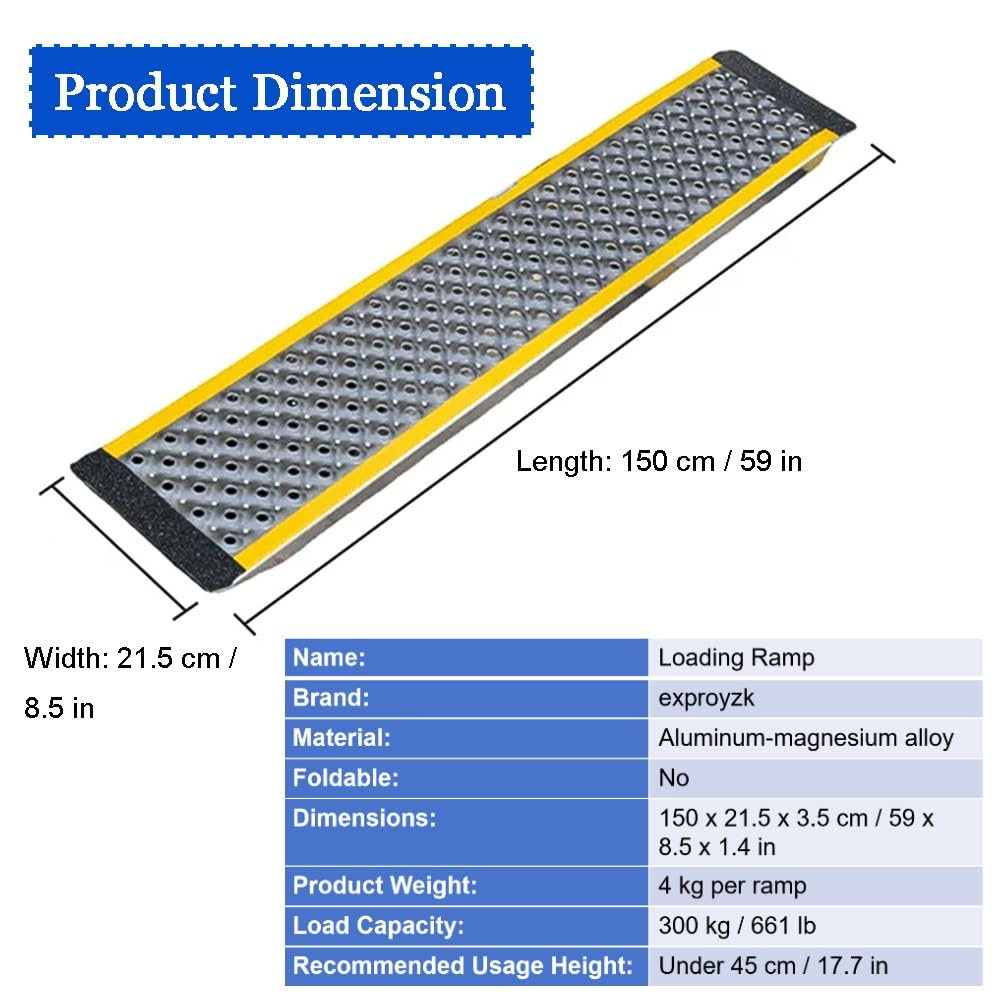 Rampe D'accès en Aluminium pour Abri De Jardin (1 Pièce), Capacité De 600 LB, Légère Et Robuste, Surface Antidérapante en Tôle Perforée, pour Benne De Camion, Moto