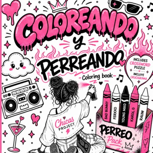 Coloreando y Perreando- Coloring pages with flow urban latin music vibes & cute aesthetic: Stress relief Bilingual english spanish activity book gift for her for him image 2