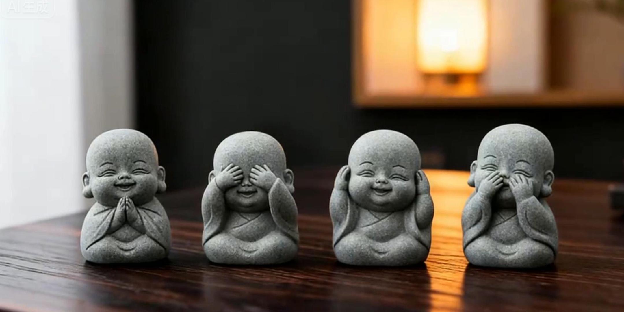 Estatua Buda Sonriente Pequeña de Piedra Natural Zen miniatura 7