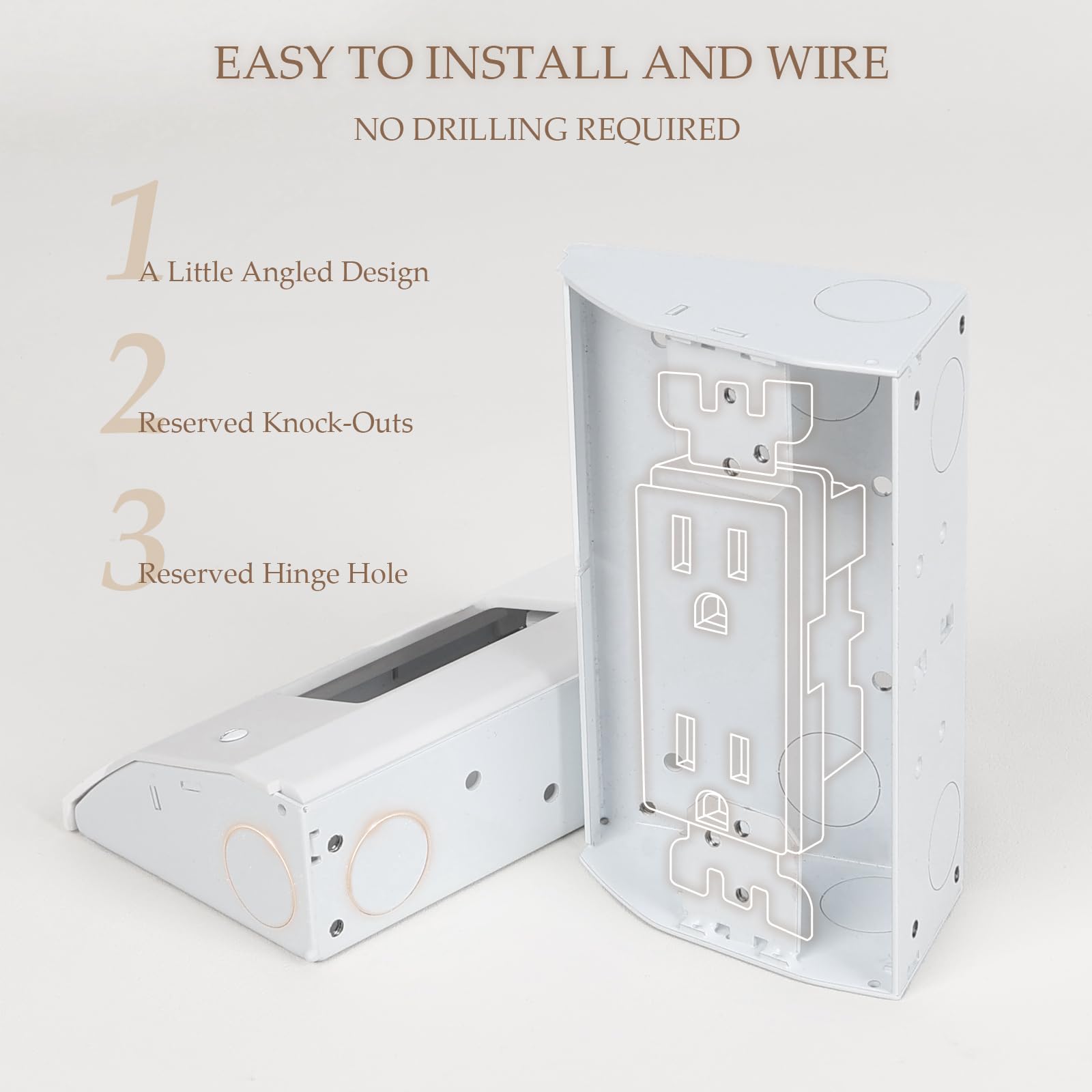 Paquete de 2 cajas de salida GFCI para debajo del gabinete, salidas debajo del gabinete cableadas, mayor espacio de cableado, fácil de instalar, estructura de metal resistente, cumple con las normas