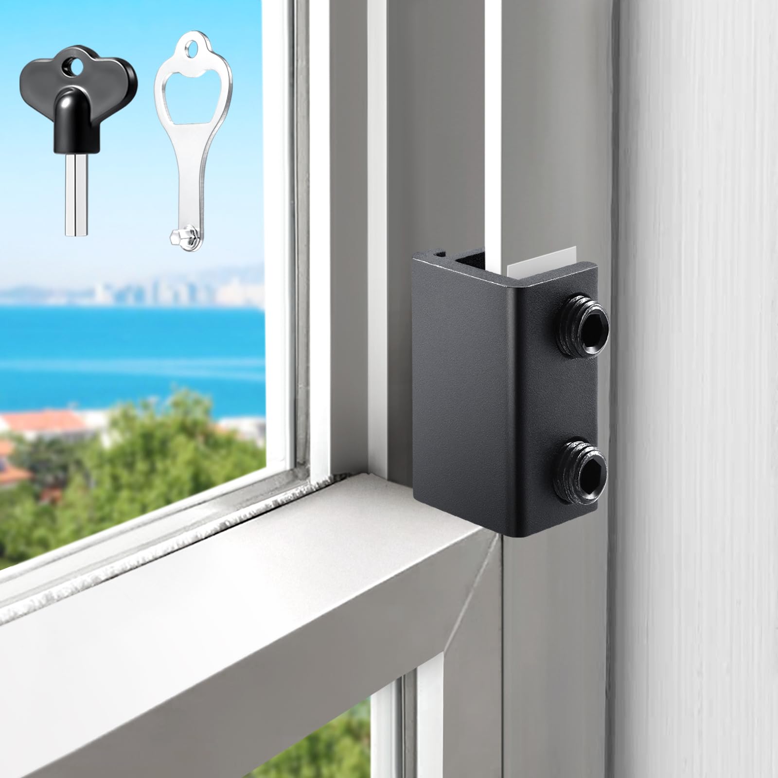 Sliding Window Locks (6 Sets), Secure Window Lock with Key, Window Locks for Up and Down Windows & Horizontal Sliding Windows, Adjustable Window Lock, Sturdy and Durable, Does Not Deform.