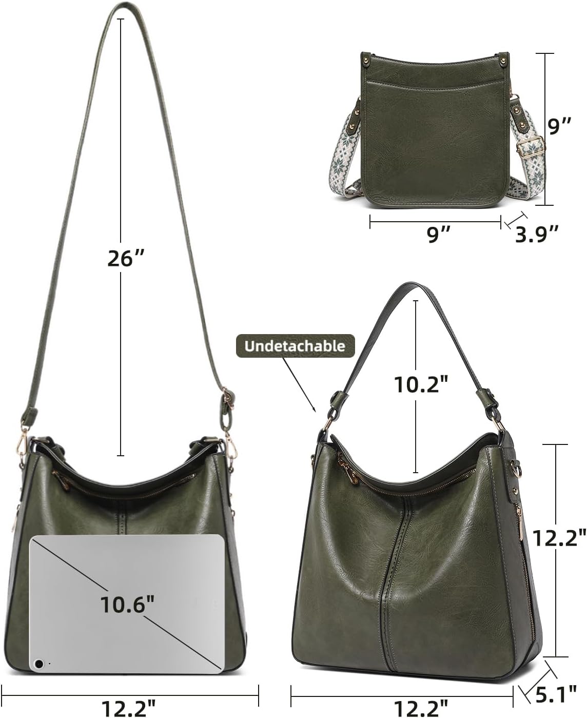 Purses for Women 3PCS, Crossbody Bags Set Large Leather Purse Shoulder Handbags with Wallet Adjustable Straps for Ladies Tote - Image 4