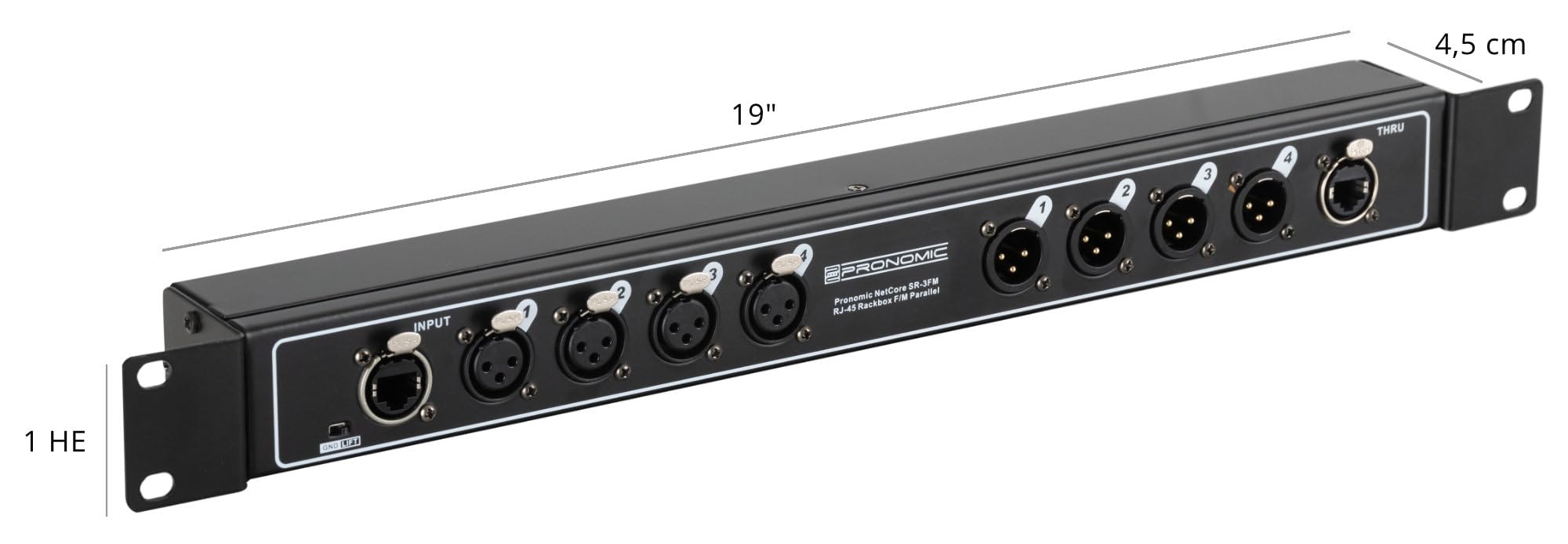 Pronomic NetCore SR-3FM Multicore-Rackbox F/M Parallel - unità rack con 4 prese XLR (female), 4 prese XLR (male) e 2 prese RJ45 - per la trasmissione di segnali analogici o digitali