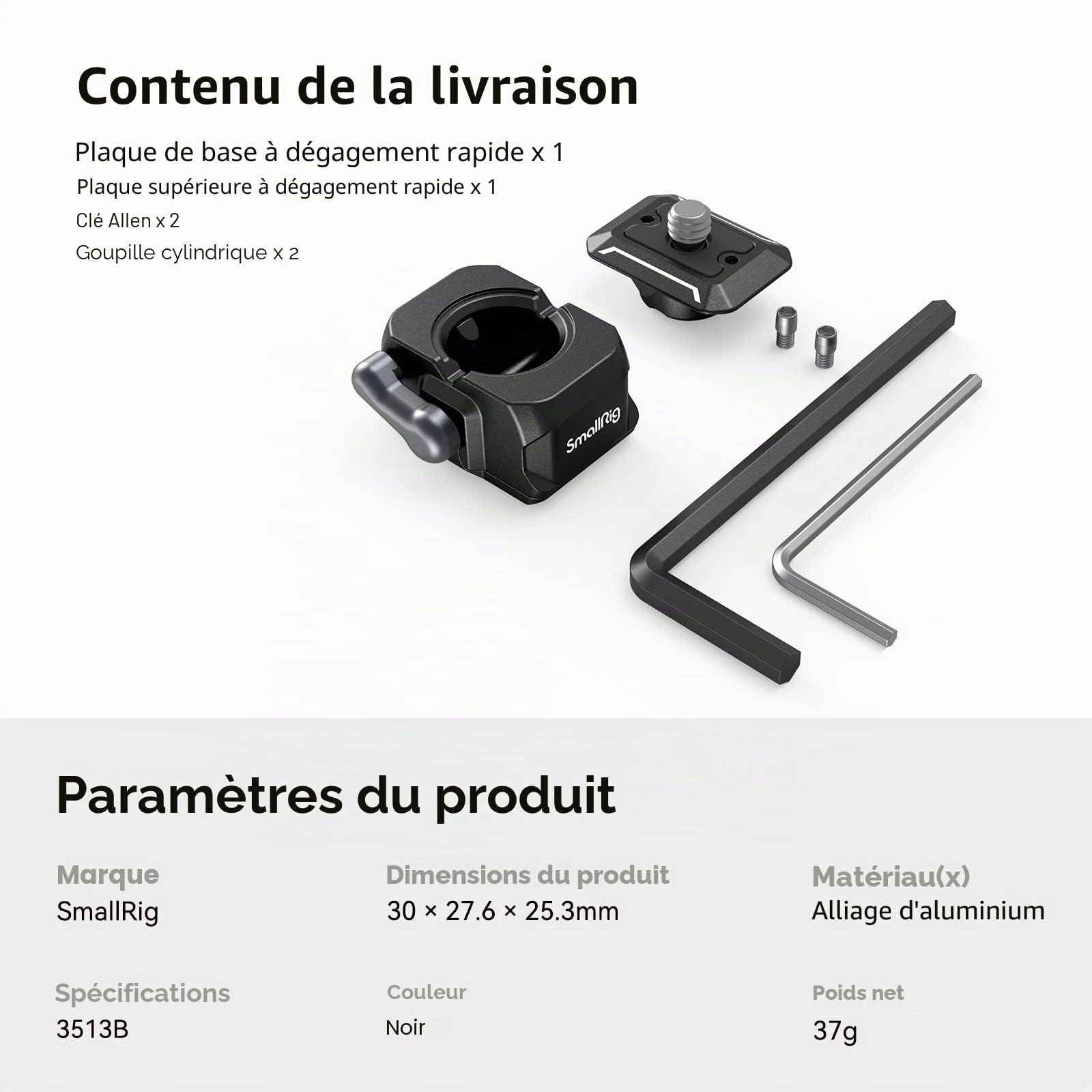 SMALLRIG Mini Plaque à Dégagement Rapide avec Vis 1/4", HawkLock Drop-in QR Plate Camera Mount pour Canon pour Sony pour Trépied, Monopode, Caméscope, Lumière LED, Caméra d'action, Moniteur - 3513C