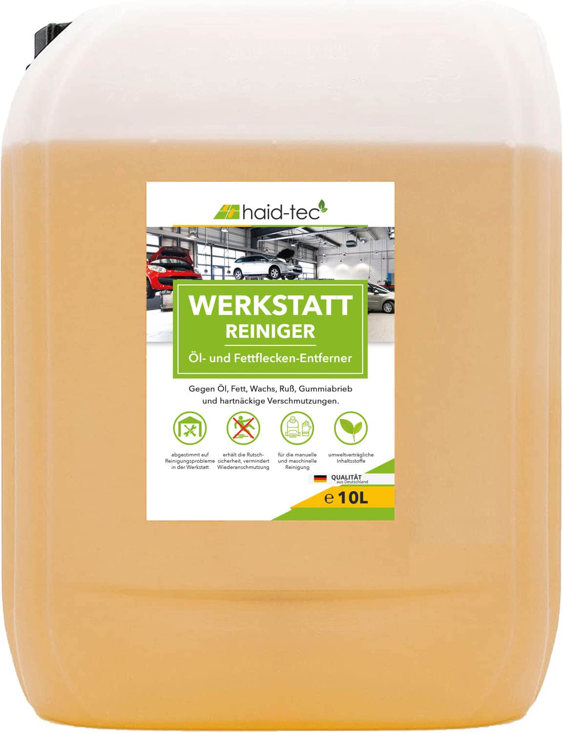 haid-tec Werkstatt Reiniger - Reinigungsmittel für Garagenboden, Werkstattboden - Ölfleckenentferner, Industriereiniger - Konzentrat - biologisch abbaubar - made in Germany (10 Liter)
