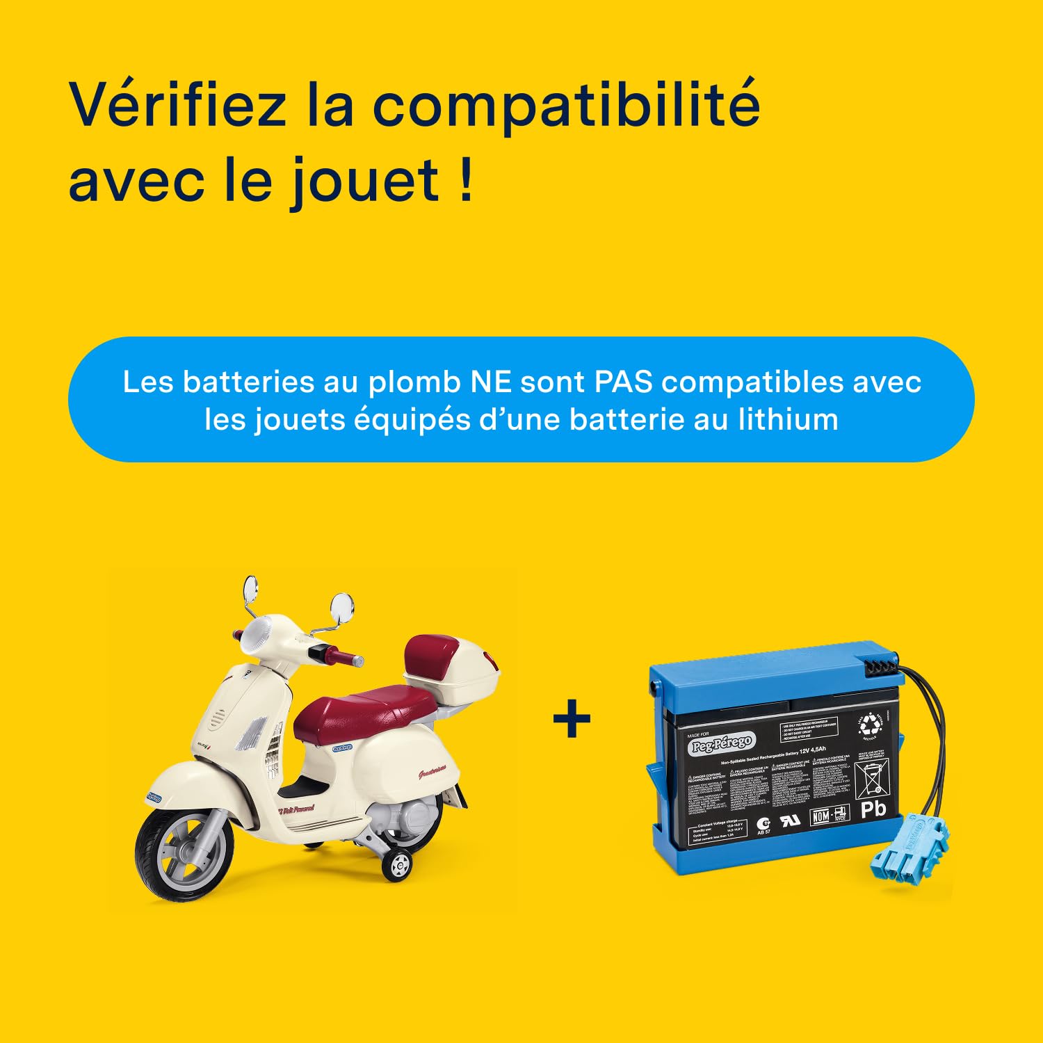 PEG Batterie 12V/4.5Ah - Pièce de Rechange Originale Rechargeable pour Véhicules Électriques Peg Perego