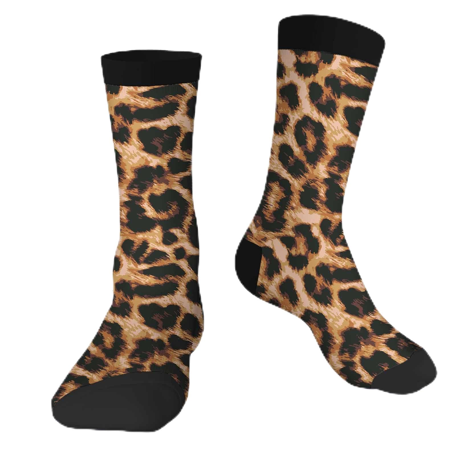 Muntayson Unisex Leopard Skin Funny Socks Novelty Casual Crew Socks Contrast Color Design For Women Men