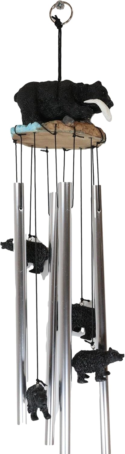 Ebros Gift American Black Bear River Fishing Figurine Top Resonant Relaxing Wind Chime Noisemaker Garden Patio Rustic Cabin Lodge Mountain Home Accent