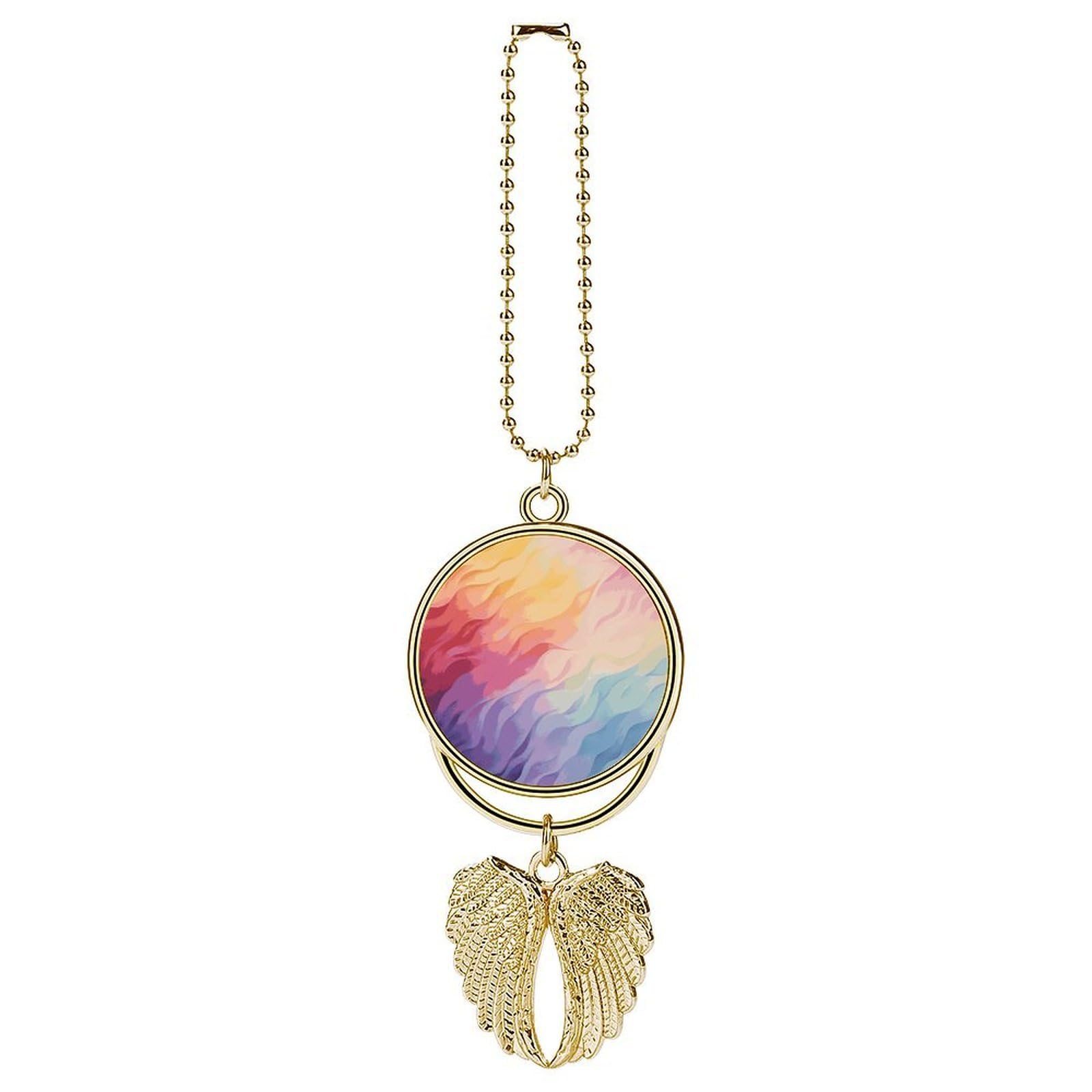 Rainbow Guardian Angel Wing Car Ornament for Mirror, Zinc Alloy Hanging Charm with Spiritual Design for Protection, Rearview Mirror Accessory Decor Gift for Women Men(Golden)