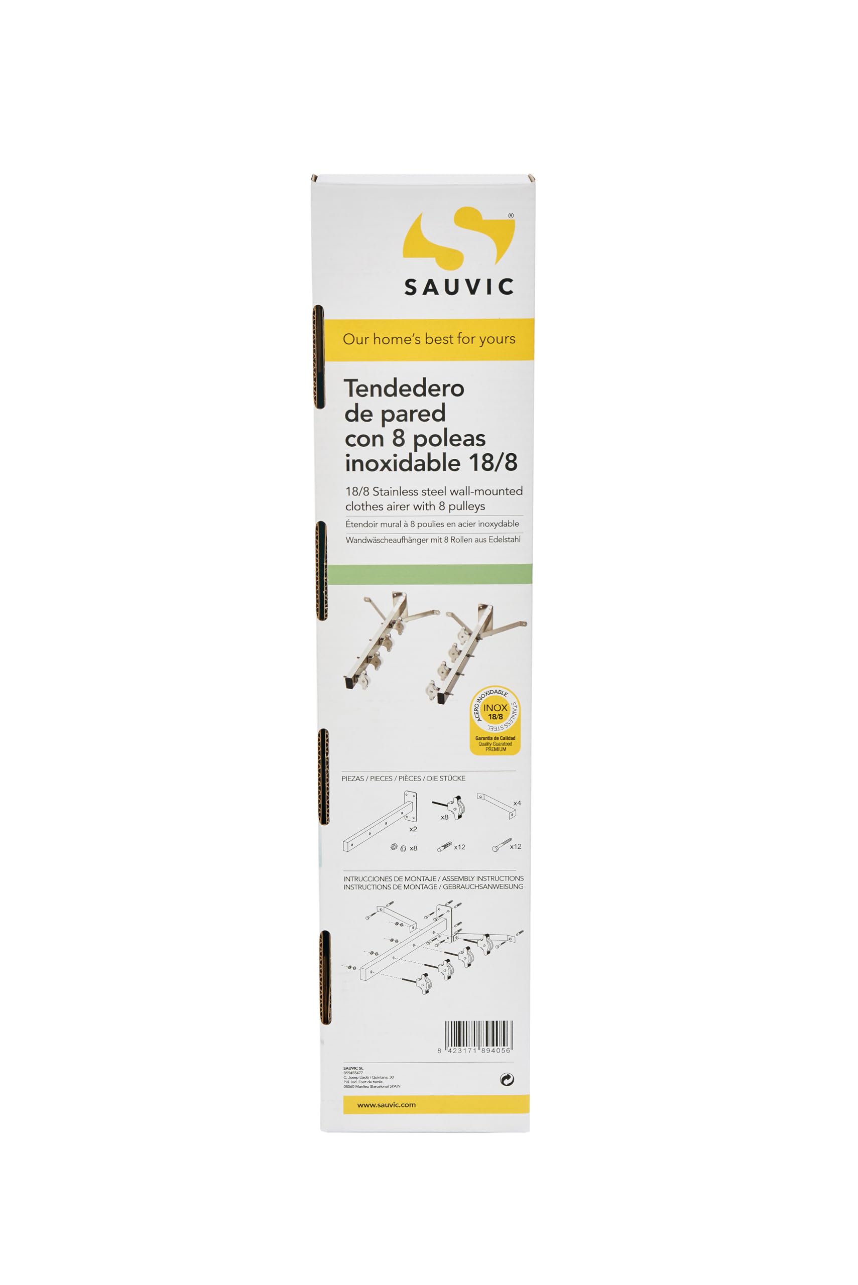 Sauvic Wandwäscheaufhänger mit 8 Rollen aus Edelstahl