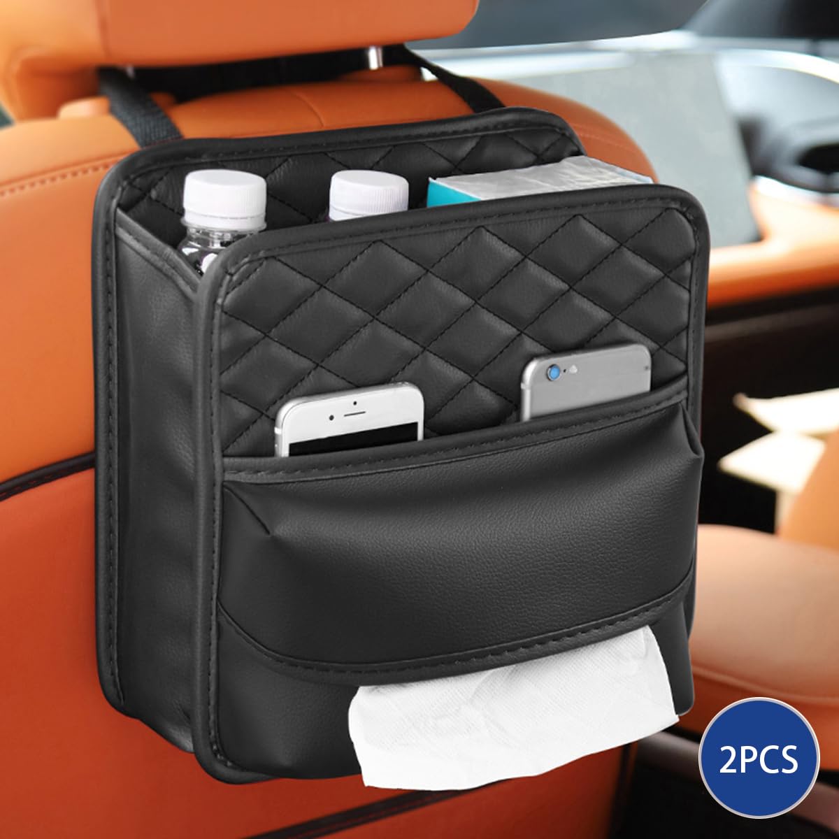 2-Pack Car Seat Storage Bags & Trash Can - Hanging Organizer For Most Vehicles