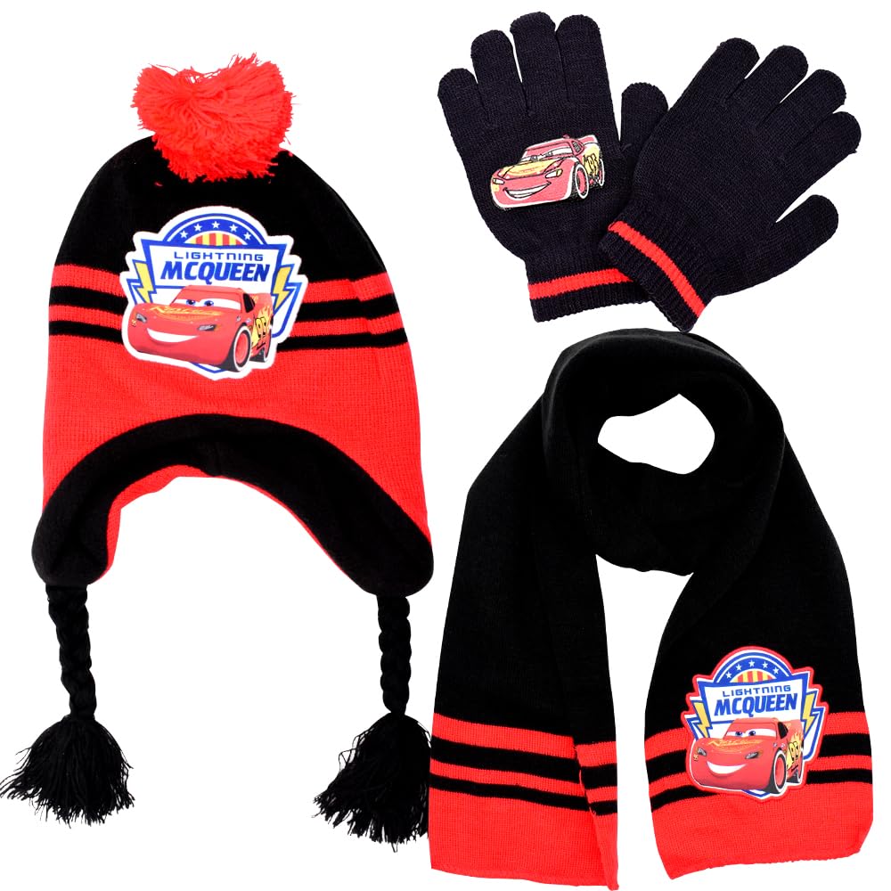 LKNBIFCars Kids Winter Warm Beanie Hat Scarf Gloves Set for Children Aged 2-8 Boys