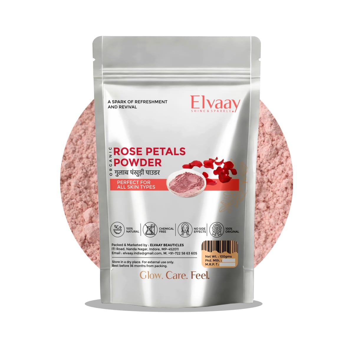 Elvaay Herbal Rose Petals Gulab Pankhudi Powder, मृत त्वचा को हटाकर सुकोमल त्वचा एवं ताज़गी देने वाला प्राकृतिक बॉडी स्क्रब, 100g-image-18