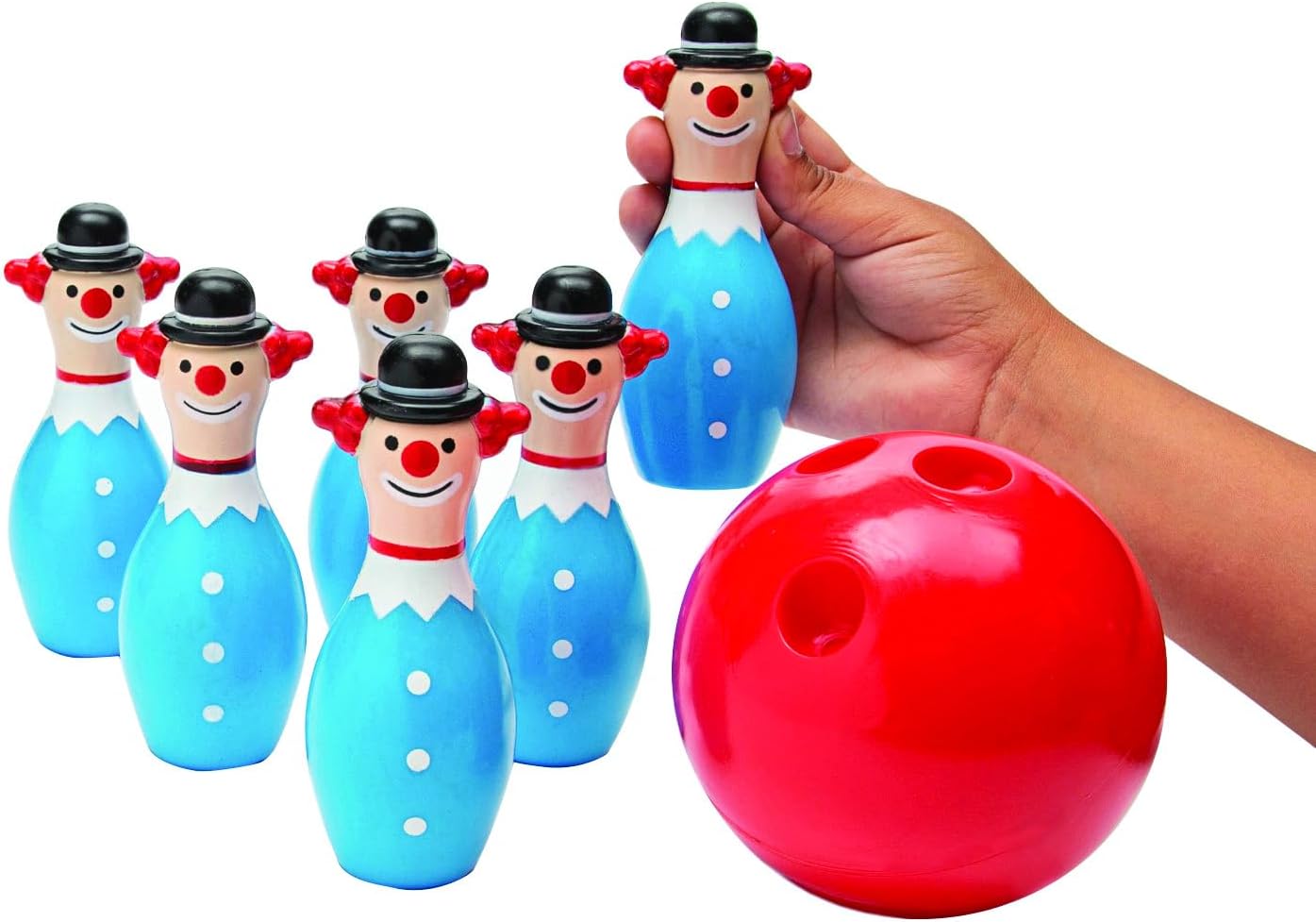 Fun Express Mini Clown Bowling Set – Fun Colorful Bowling Toys Kids – Birthday Parties Classroom Games & Family Entertainment – 7 Piece Mini Bowling Pins (2 1/4”) & Balls Great for Indoor Play