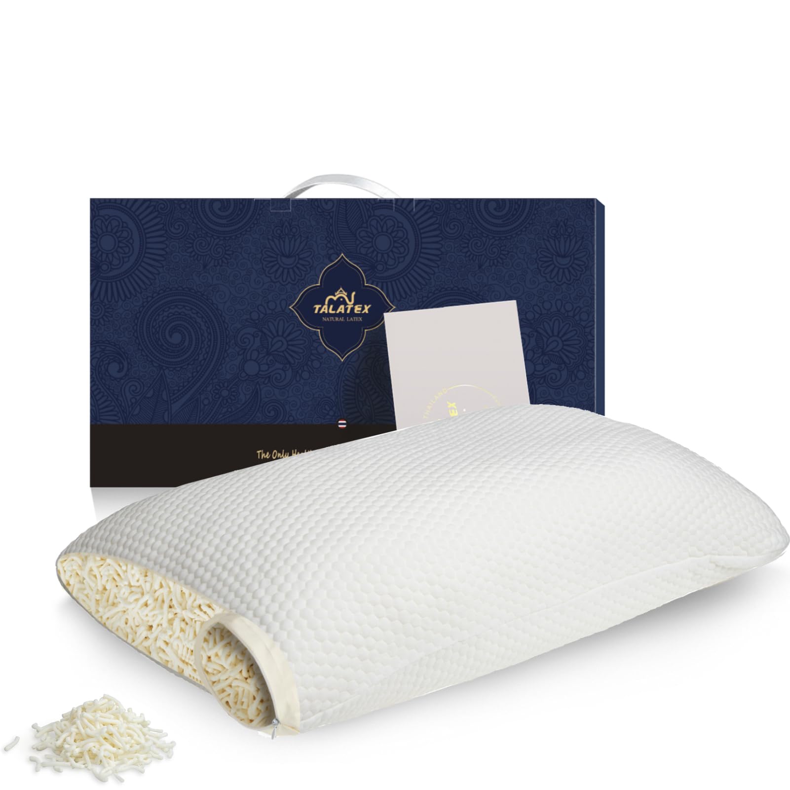 Talatex Talalay Shredded Latex Pillow-100% Natural Premium Pillow with Adjustable Neck Support Area for Back, Stomach or Side Sleepers (Latex Particles, Queen)