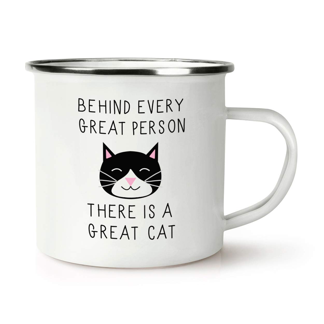 Behind Every Great Person is A Great Cat Retro Enamel Mug Cup