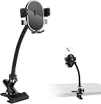 Clip Phone Holder with 360° Gooseneck Arm & Auto-Locking Clamp,Short/Medium/Long Arm Options for Desk,Cabinet,Table,Desktop Baffle,Treadmill – Fits 4-7" Smartphones (Short-3.9inch Arm)