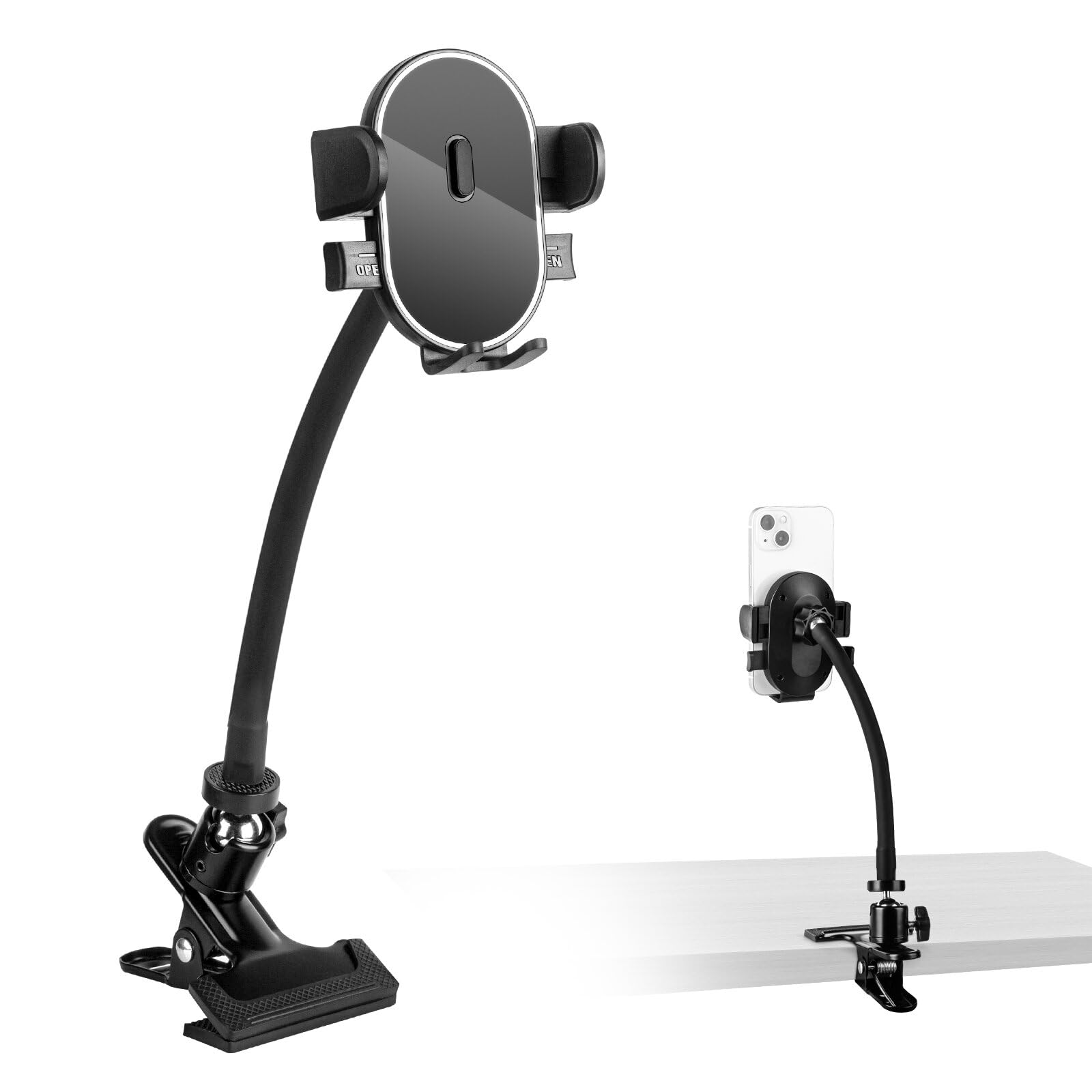 ROCKFREE Clip Phone Holder,Auto-Locking Clamp,360° Rotating Base,9.84" Arm