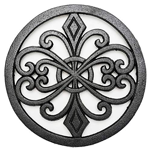 Sungmor Salvamanteles redondos de metal de hierro fundido resistente, estantes negros a prueba de óxido, soportes para sartenes calientes o teteras, decoraciones de cocina o mesa de comedor Cover
