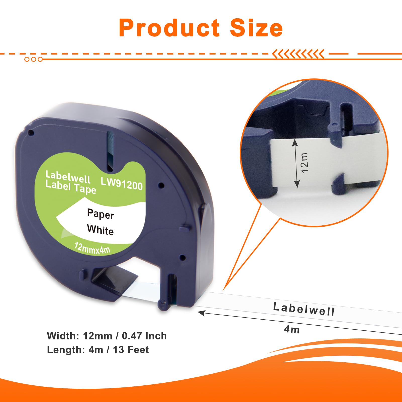 Labelwell 3x Compatible Ruban pour Étiqueteuse 12mm x 4m Noir sur Blanc pour Dynmo 200B XR Lt-100H