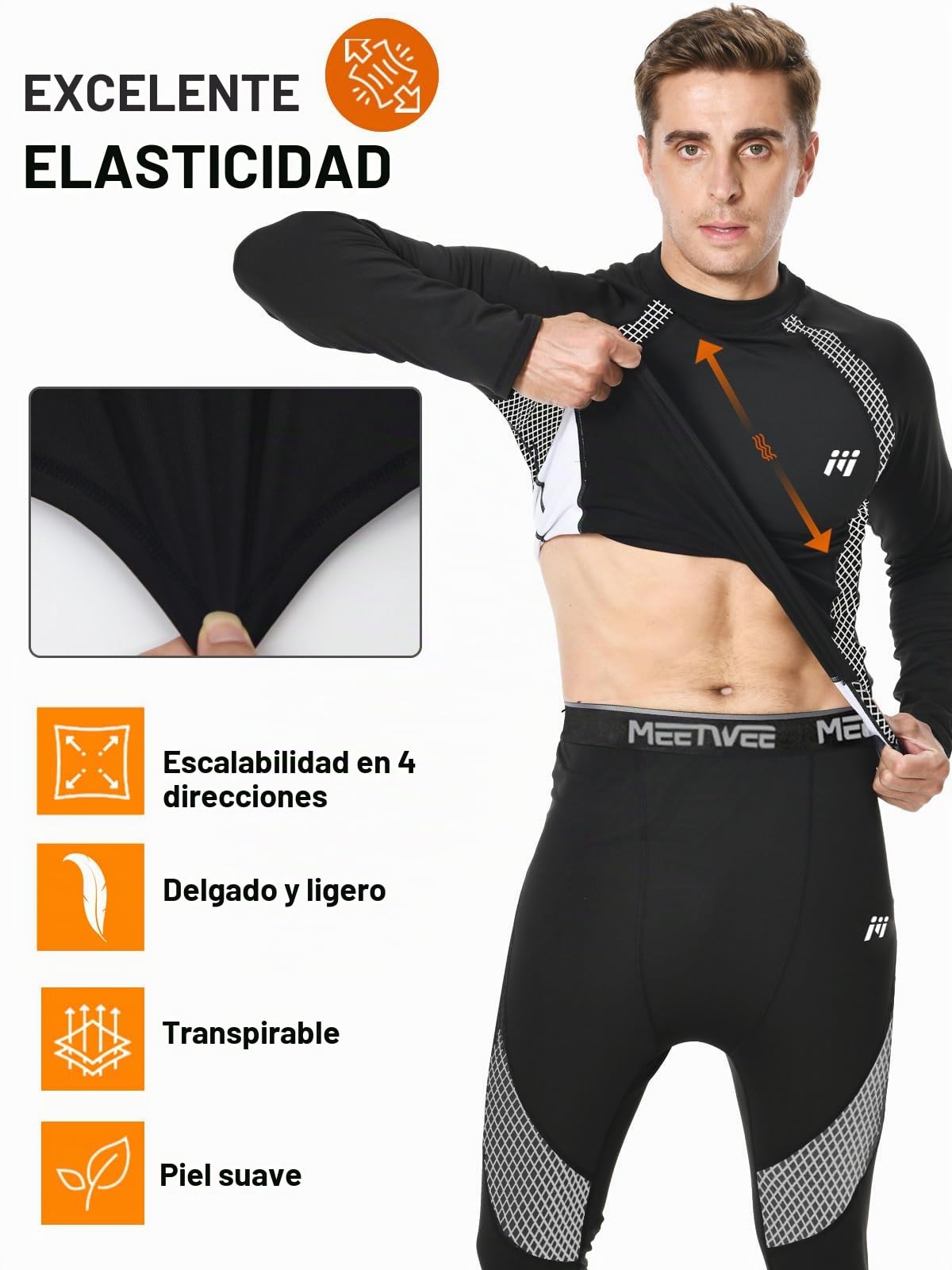 Hombre Conjunto de Ropa Interior Térmica, Base Layer de Invierno Long Johns Traje de Compresión de Secado Rápido Camisetas y Pantalones de Manga Larga para Esquí Deportivo Correr