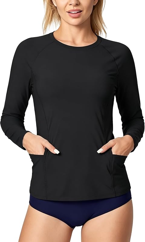 Long Sleeve Rash Guard for Women: UPF 50+ SPF UV Protection Dry fit Shirt with Pockets for Hiking Travel Outdoor