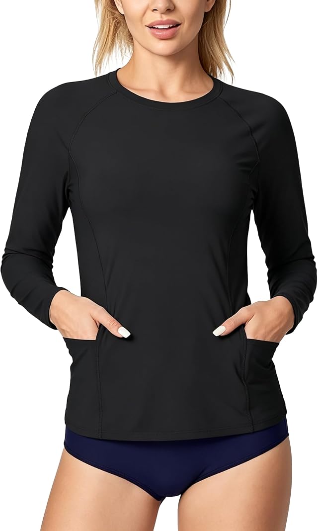 Long Sleeve Rash Guard for Women: UPF 50+ SPF UV Protection Dry fit Shirt with Pockets for Hiking Travel Outdoor
