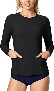 Long Sleeve Rash Guard for Women: UPF 50+ SPF UV Protection Dry fit Shirt with Pockets for Hiking Travel Outdoor