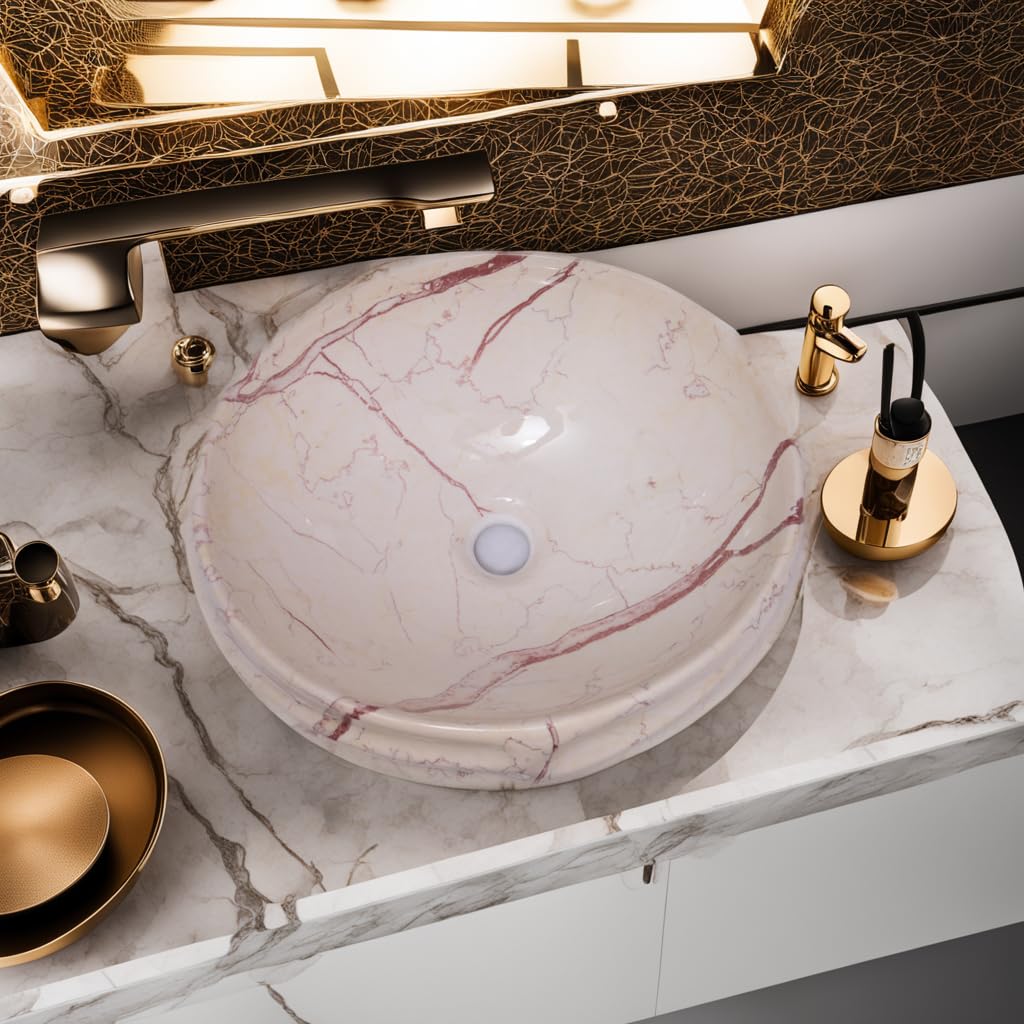NEXIS Designer Ceramic Wash Basin For Bathroom | Over Counter Bathroom Basin | Counter Top Bathroom Sink | Wash Basin For Restaurant, Hotel (16 x 13 x 6 Inch) (Designer Maroon Wash Basin) 2