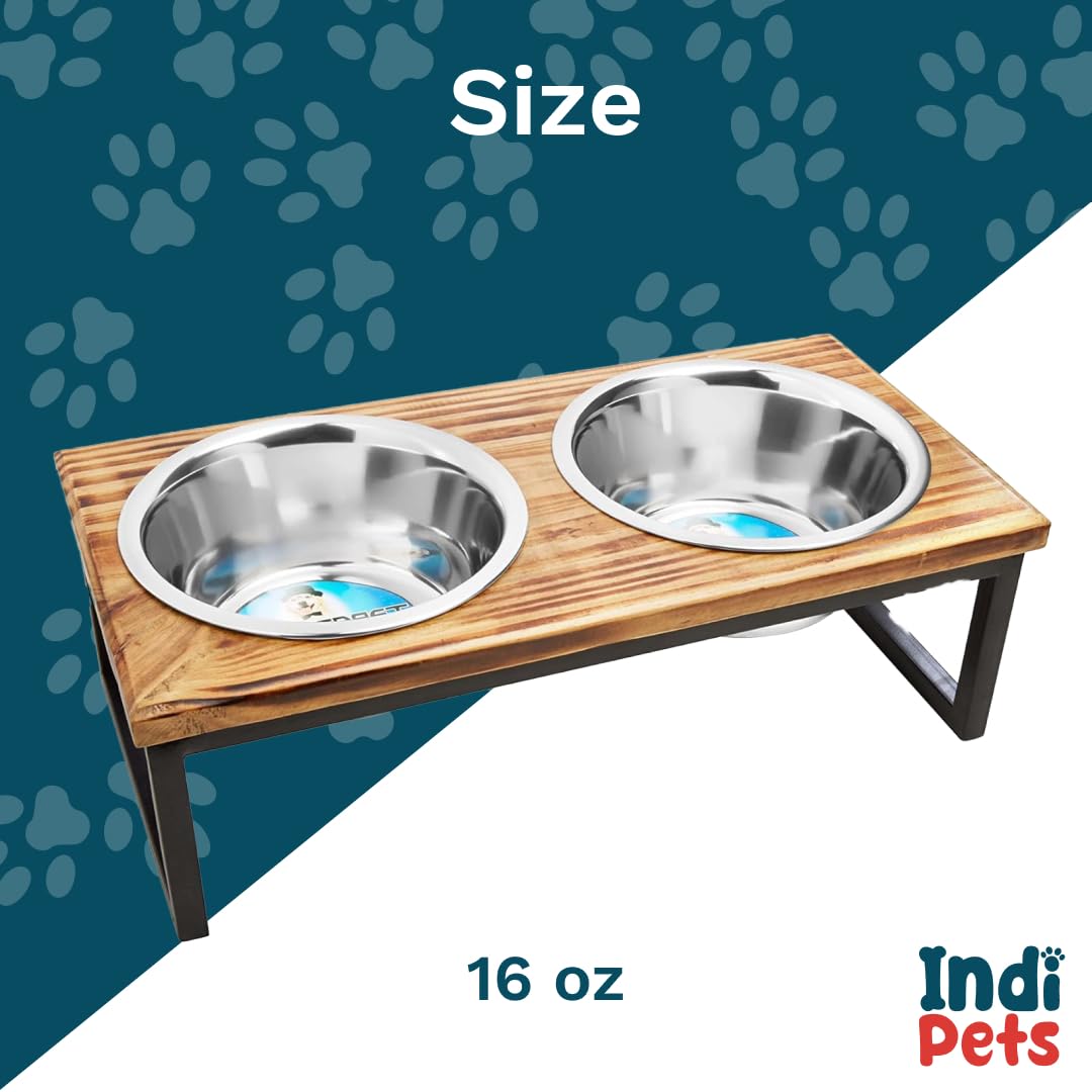 Indipets Comedero Elevado para Perros/Gatos con Cuencos, Soporte de Madera Maciza con Dos Cuencos extraíbles de Acero Inoxidable, para Gatos y Perros pequeños, medianos y Grandes (pequeño)