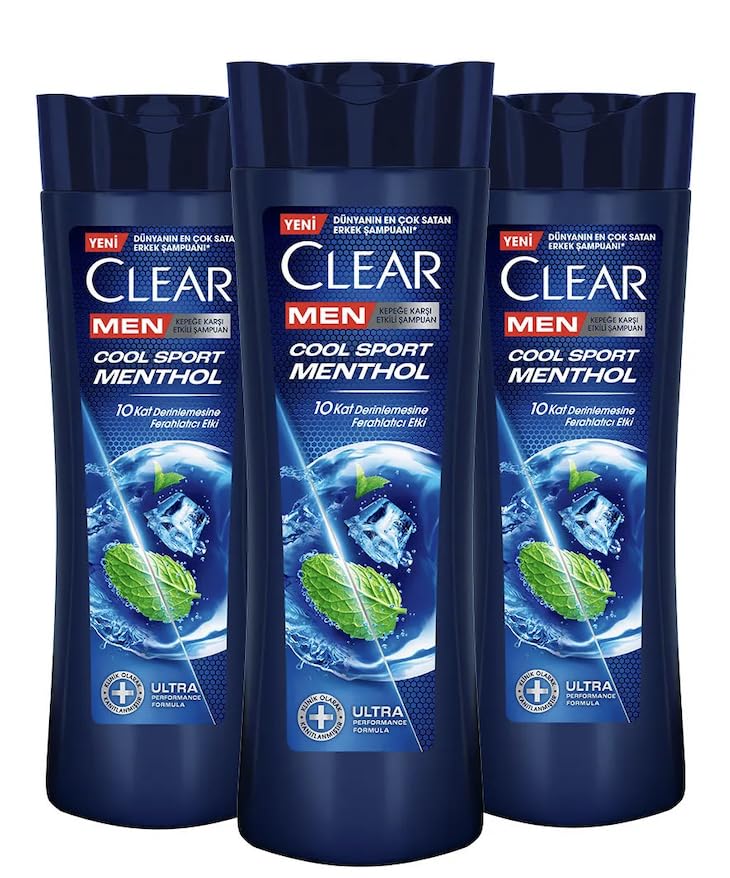 NEW Clear Men Anti-Dandruff Shampoo Cool Sport Menthol Refreshing Menthol Effect 350 ml (3 Pack (350ml / 11.83fl oz Each))